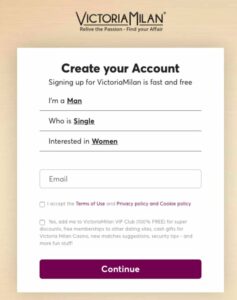 Victoria Milan signup form