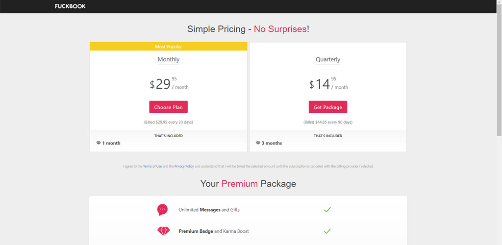 Fuckbook membership pricing options