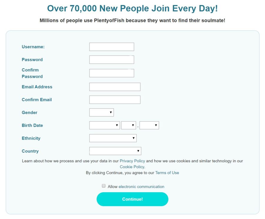 Plenty of Fish signup form