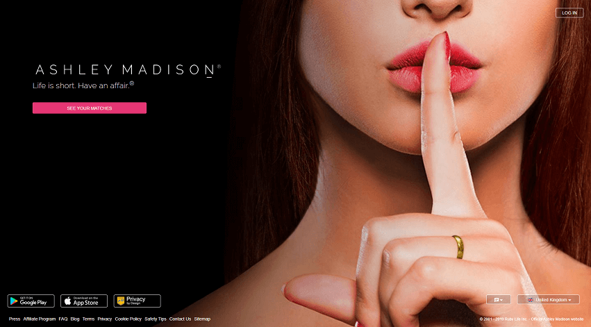 Ashley Madison homepage