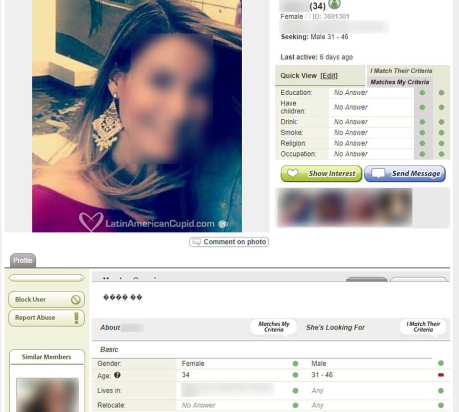 Latin American Cupid user profile