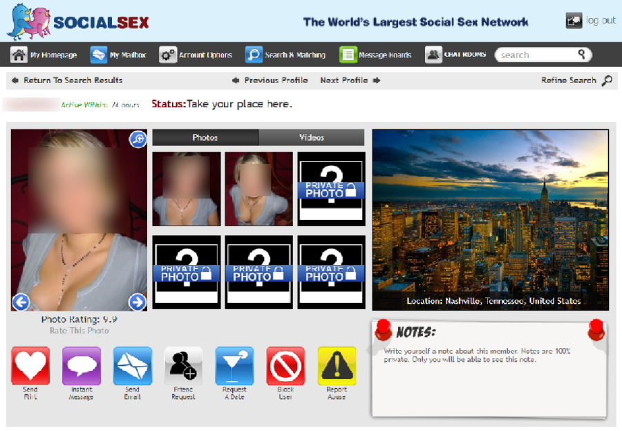 SocialSex user profile