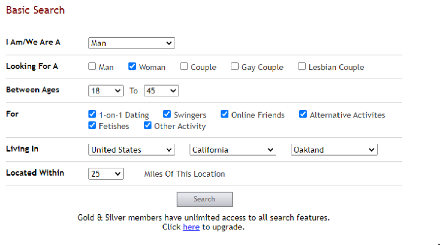 SocialSex search feature